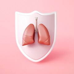Lungs with a shield. Concept of protecting lung health