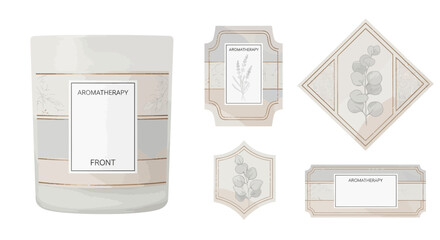 Aromatherapy Candle and Labels Set, Minimalist Design, Botanical Elements