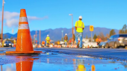Traffic Management Operations Urban Roadway Construction Sites Vibrant Environment Ground Level View Public Safety Awareness