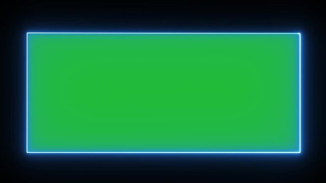 Dynamic neon blue glowing frame animation tracing around a vibrant green screen rectangle, perfect for modern digital chromakey overlays, looped 4K abstract video background.