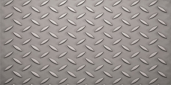 Seamless industrial diamond plate texture featuring a grunge metallic silver steel surface with a rough grey iron pattern for hard construction material design
