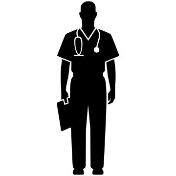 Silhouette of a Medical Professional: A minimalist yet compelling silhouette of a dedicated healthcare worker, symbolizing commitment and care. A modern, artistic representation.