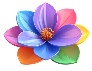 Fototapeta premium Vibrant cartoon flower with rainbow petals and detailed center