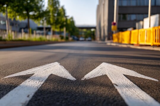 Directional Arrows Painted on Pavement in Urban Setting