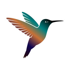 Colorful hummingbird silhouette with vibrant gradient flying isolated on white
