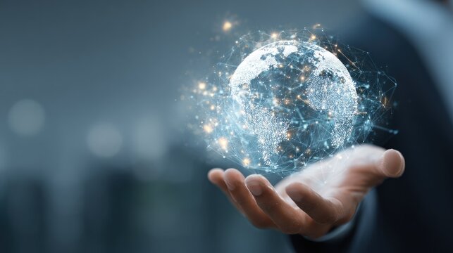 Digital globe in hand conceptual image