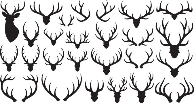 deer head antler silhouettes grid for badge logo emblem and icons pack
