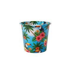 Tropical toucan and hibiscus flower print trash can