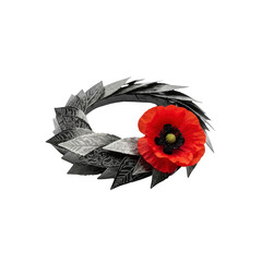 Poppy wreath with intricate metal leaves
