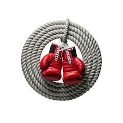 Boxing gloves hanging on a thick rope