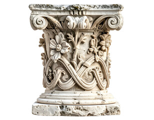 Naklejka premium Ornate, carved stone column capital with floral and scrollwork design