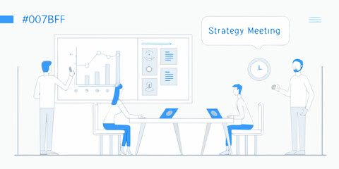 Business strategy meeting with a presentation and team collaboration © Smritykona