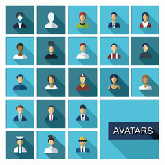 Collection of diverse flat design avatars displayed in a grid format