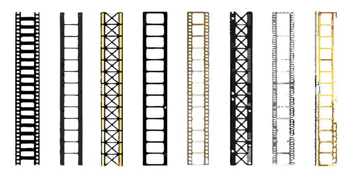 Film negative strips progressing from blank to fully exposed frames
