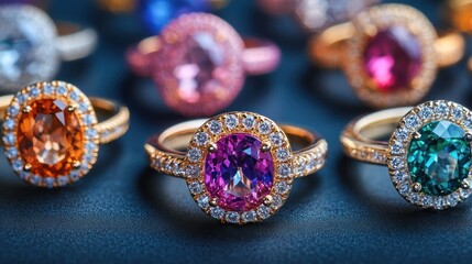 Fototapeta premium Close-up of colorful gemstone rings