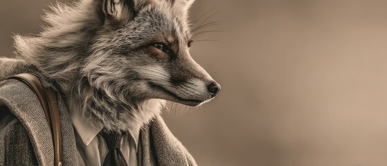 Obraz premium Sophisticated Fox in Suit: Surreal Portrait of a Fashionable Anthropomorphic Animal