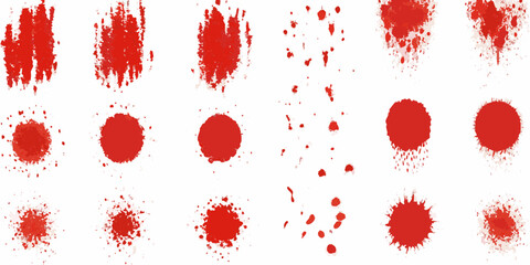 Abstract red splatters and droplets on a clean white background