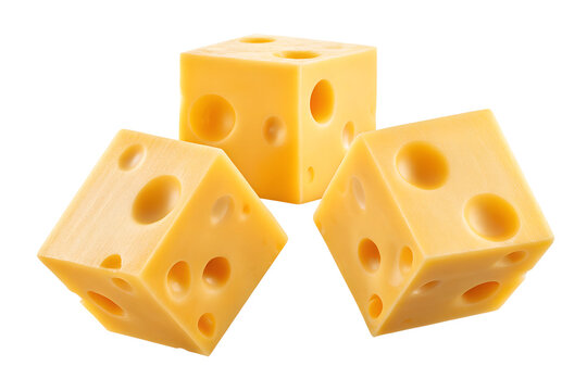  Flying cheese cubes isolated on transparent background
