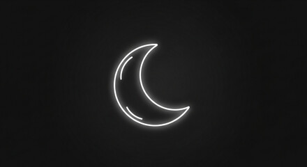 Glowing crescent moon in dark night sky with neon light effect