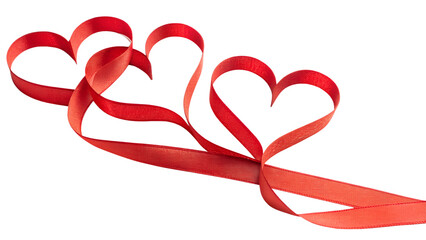  Red satin ribbon heart shape isolated on transparent background