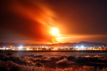 Obraz premium Distant Horizon Glowing Red Sky at Nightfall