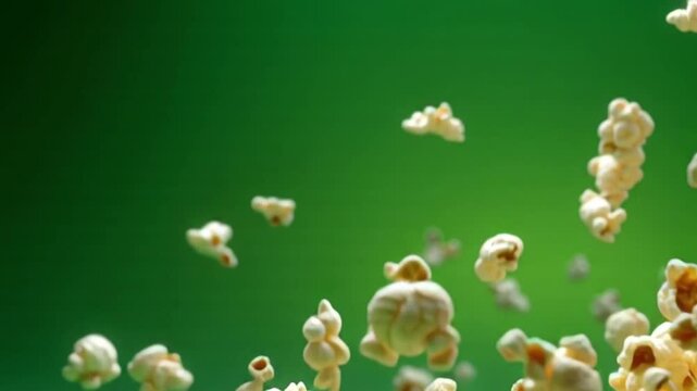 Falling popcorn isolated on green screen background &ndash; food motion loop