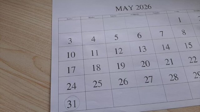 marking 31 May 2026 date on the calendar
