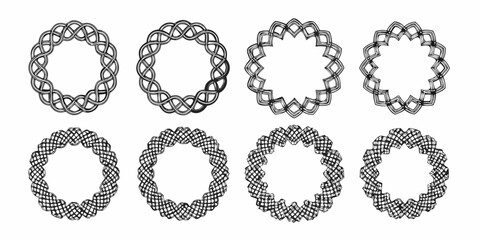 Intricate circular patterns in black and white arranged in a grid layout
