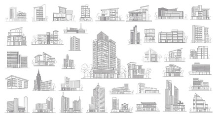 Fototapeta premium Modern Architecture Building Sketches Collection - Cityscape Design Ideas