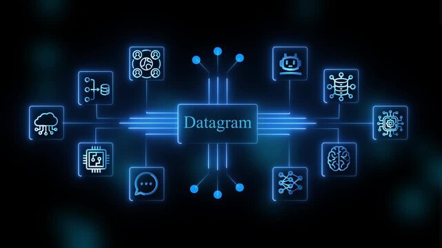 Datagram Network Diagram with Glowing Blue and Connections glowing blue connections technology