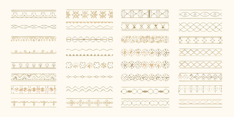 Fototapeta premium Collection of ornate golden decorative border designs and dividers