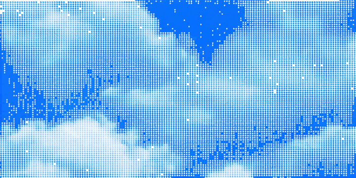 Pixelated blue sky with clouds and a heart shaped formation