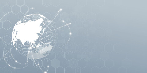 Fototapeta premium グローバルネットワークとデジタルテクノロジーのイメージ背景 バナー・広告向け横長ビジュアル