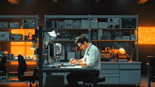 Technician Repairing Vintage Clock in Workshop Setting