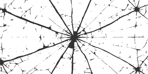 Obraz premium A vintage grunge vector illustration featuring a black ink splat over broken glass patterns with a wind rose compass and dandelion star design on a black and white map background