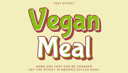 Vegan meal text effect graphic banner with bold green and white letters on yellow background