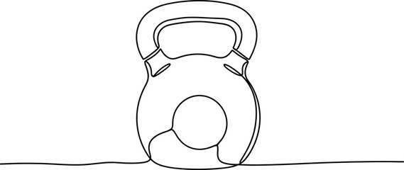 Naklejka premium Continuous line drawing of a kettlebell, fitness and workout equipment, exercise illustration, minimal black and white art, gym equipment