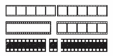 Fototapeta premium Film strips in various configurations shown in black and white