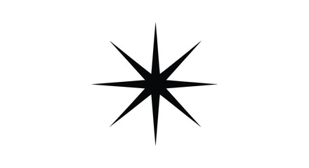A striking black starburst shape dominates a stark white background exhibiting sharp radiating points high quality professional detailed