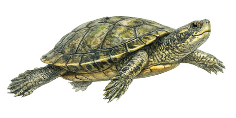 Fototapeta premium Watercolor Sea Turtle Swimming Isolated on Transparent Background