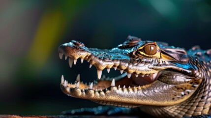 Obraz premium Close-up of a Fierce Crocodile with Sharp Teeth and Intense Gaze in Natural Environment