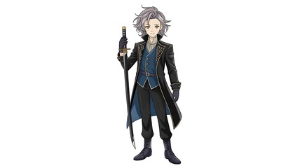Fototapeta premium anime-style male character illustration on a white background. Game UI character icon style, illustration gaming charchater created with generative ai
