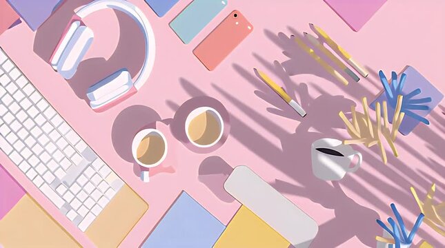 A stylish, minimalist flat lay featuring tech devices and stationery. Perfect for illustrating remote work, productivity, and a creative lifestyle.