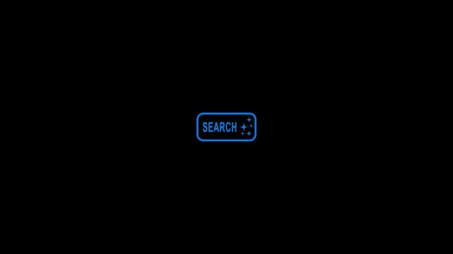 Futuristic glowing blue search button with star on sleek dark background modern digital interface UI for technology websites apps and cyber search concepts