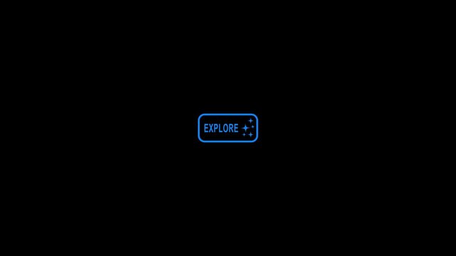 Futuristic glowing explore button with stars on dark background modern UI for technology innovation discovery and adventure themes ultra HD loopable animation
