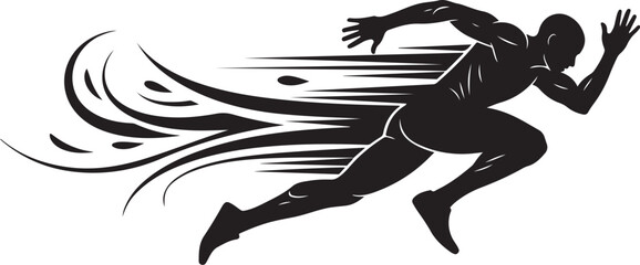 Obraz premium Athlete Running Fast with Motion Blur Effect Silhouette Illustration