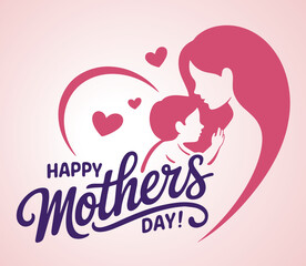 A tender Mothers Day greeting features a silhouette of a mother embracing her beloved child with hearts