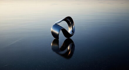 Fototapeta premium Abstract mobius strip sculpture reflecting on water surface with soft lighting
