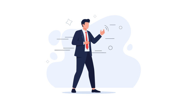 Businessman in suit, facing forward, with a dynamic, abstract background