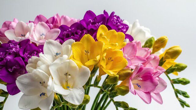 Arrangement of Colorful Freesia Flowers in Full Bloom